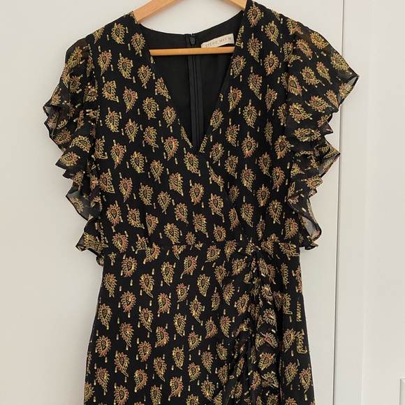Boho Wrap Dress Ruffle Gold Black S / US 4 - Picture 5 of 12